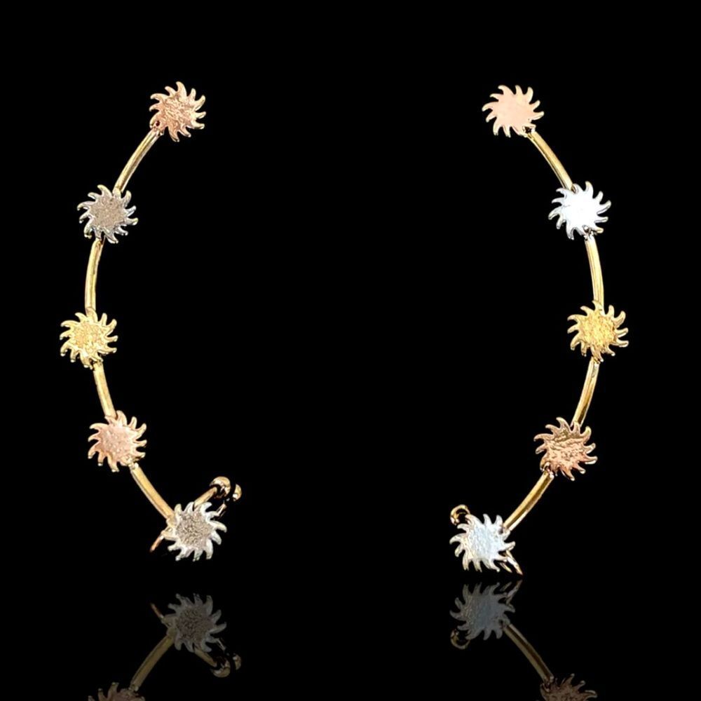 18K Gold-Filled Tricolor Solar Flare Ear Climbers. 1.8 inch length